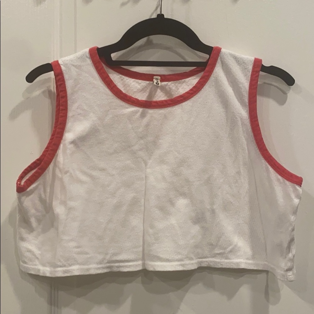 WOMENS LF EMMA & SAM WHITE CROP TOP PINK TRIM SIZE SMALL🤍💗💕💞💘💝💓💖🩷